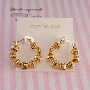 Tory Burch Roxanne Fluted Bead Hoop Earrings - Brand New
